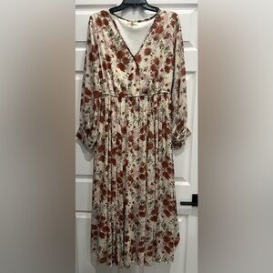 Indigo Soul Burgundy Floral Long Sleeve Dress